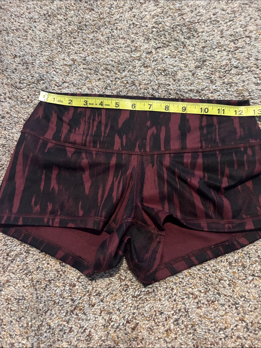 Lululemon Low-rise Burgundy and Black Shorts. Fold-over. No tags or size dot.